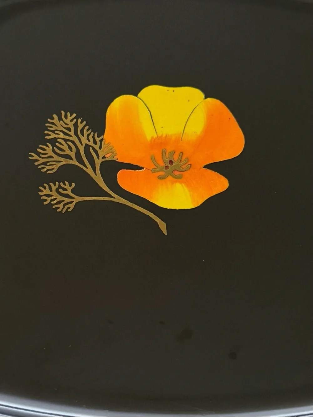 Couroc Black Square Tray with Orange Poppy Inlay